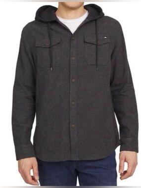 Quiksilver Button Down Hooded Flannel, Gray Size M